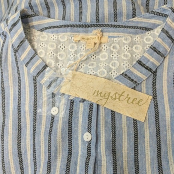 Mystree Blue stripe button up shirt dress NWT - Picture 8 of 10